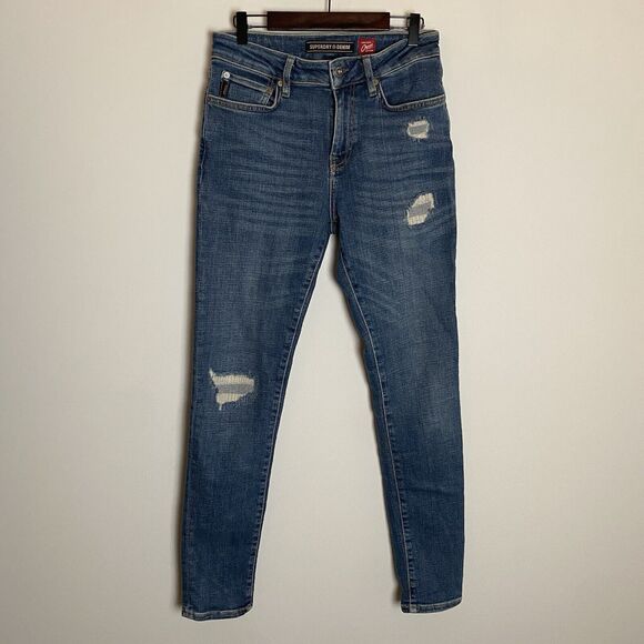 Superdry Mens Jeans 30x32 (fit31)Blue Skinny Denim Medium Wash Thrashed - Picture 1 of 16
